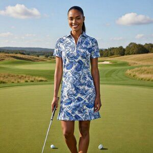 Tommy Bahama Golf Women's Blue Palm Print Dress, Size S